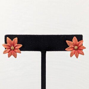 Vintage Avon Christmas Poinsettia Earrings Red Gold Tone Pierced